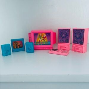 Vintage Barbie Dollhouse Furniture, 2 TVs, Stereo, Speakers, 1990’s
